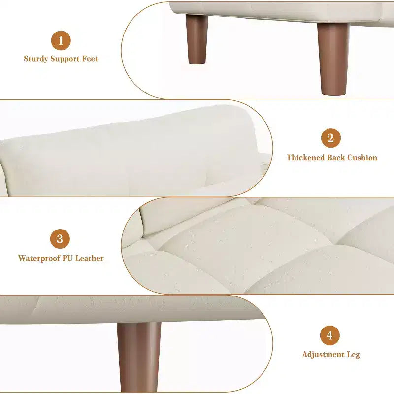 Divano a 3 posti in similpelle da 211,1 cm, Divanetto imbottito oversize, Moderno di metà secolo