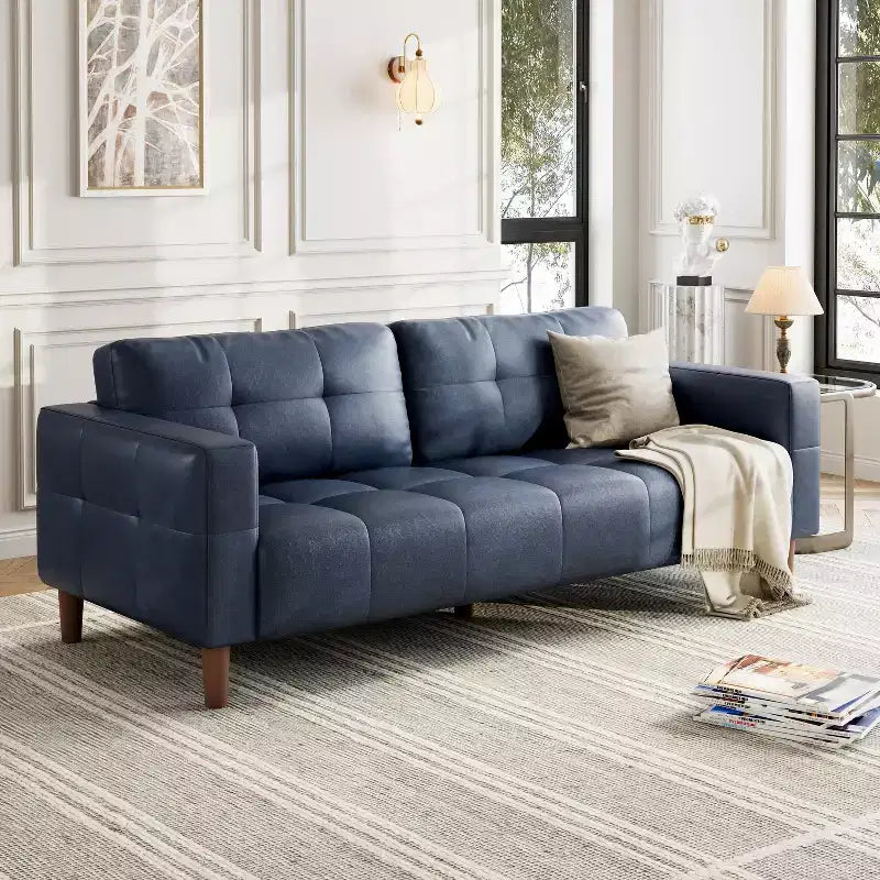 Divano a 3 posti in similpelle da 211,1 cm, Divanetto imbottito oversize, Moderno di metà secolo