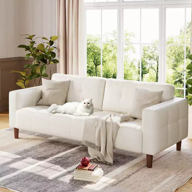 Divano a 3 posti in similpelle da 211,1 cm, Divanetto imbottito oversize, Moderno di metà secolo