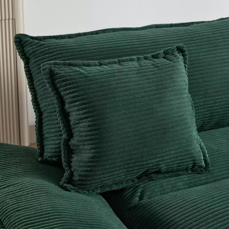 Divanetto letto in velluto a coste, profondo e imbottito, con cuscini