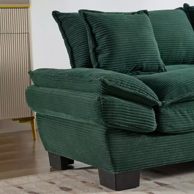 Divanetto letto in velluto a coste, profondo e imbottito, con cuscini