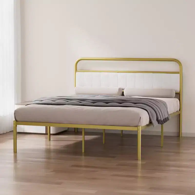 GDFStudio Cas Modern Steel Platform Bed Frame with Linen Upholstered Headboard