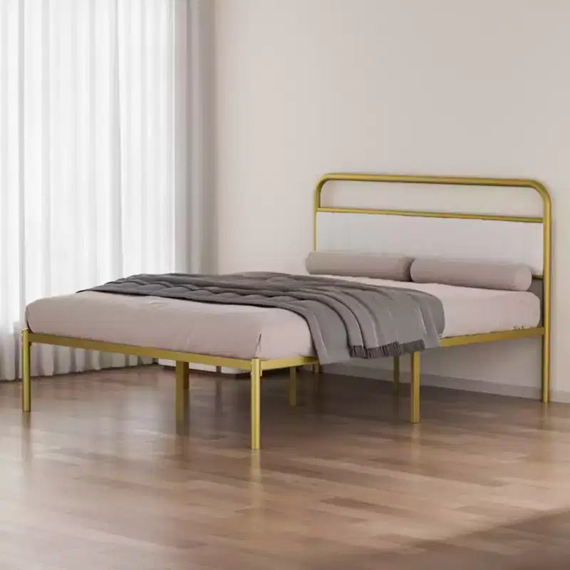 Struttura letto moderna in acciaio con testiera imbottita in lino