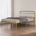 Struttura letto moderna in acciaio con testiera imbottita in lino