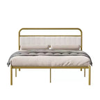 Struttura letto moderna in acciaio con testiera imbottita in lino