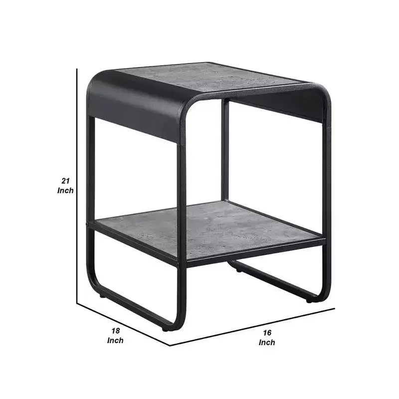 Tavolino moderno da 53 cm con ripiani aperti, in legno, grigio e nero