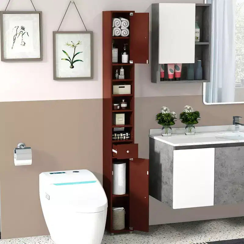Mobiletto da bagno alto e stretto salvaspazio con cassetto e ripiani regolabili