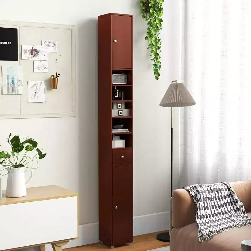 Mobiletto da bagno alto e stretto salvaspazio con cassetto e ripiani regolabili