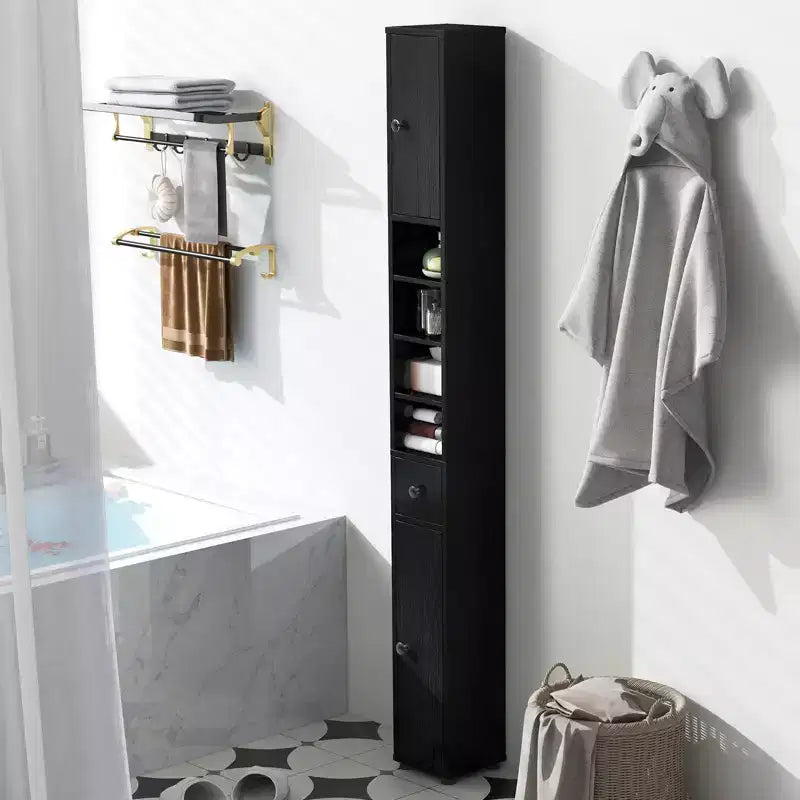 Mobiletto da bagno alto e stretto salvaspazio con cassetto e ripiani regolabili