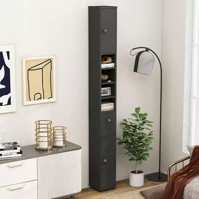 Mobiletto da bagno alto e stretto salvaspazio con cassetto e ripiani regolabili