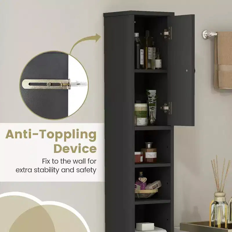 Mobiletto da bagno alto e stretto salvaspazio con cassetto e ripiani regolabili