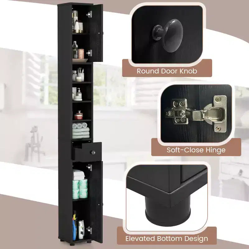 Mobiletto da bagno alto e stretto salvaspazio con cassetto e ripiani regolabili