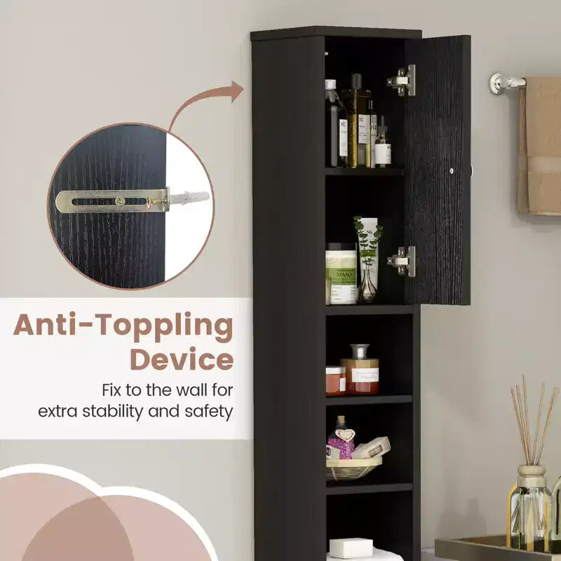 Mobiletto da bagno alto e stretto salvaspazio con cassetto e ripiani regolabili