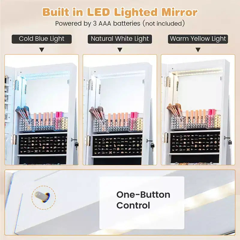Armadietto portagioie con specchio e luci a LED da 64" con serratura