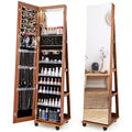 Costway 64 Jewelry Organizer Lockable Jewelry Cabinet Armoire w/ Mirror & LED Lights