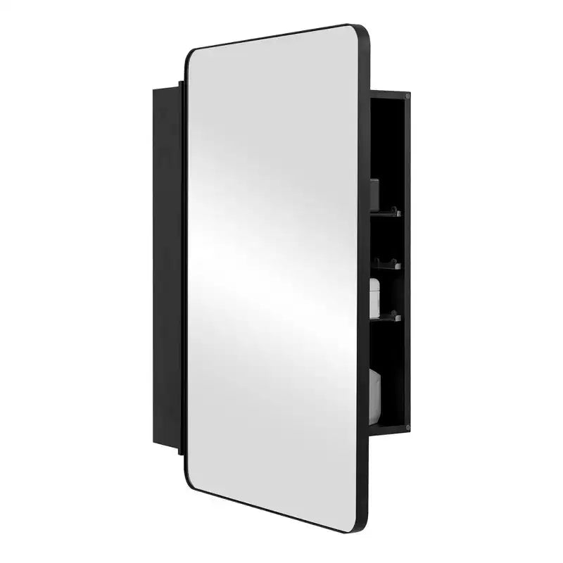 Mobiletto specchio da bagno 50x75 cm con cornice in alluminio e ripiani regolabili