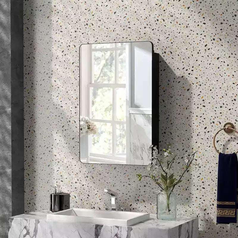 Mobiletto specchio da bagno 50x75 cm con cornice in alluminio e ripiani regolabili