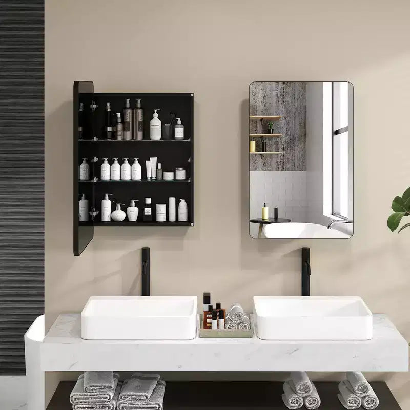 Mobiletto specchio da bagno 50x75 cm con cornice in alluminio e ripiani regolabili