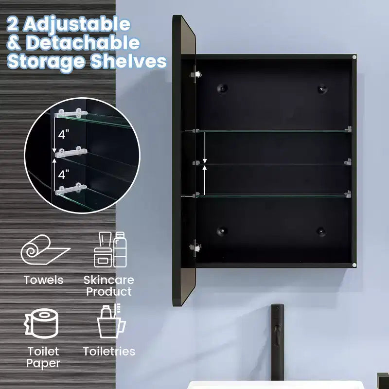 Mobiletto specchio da bagno 50x75 cm con cornice in alluminio e ripiani regolabili