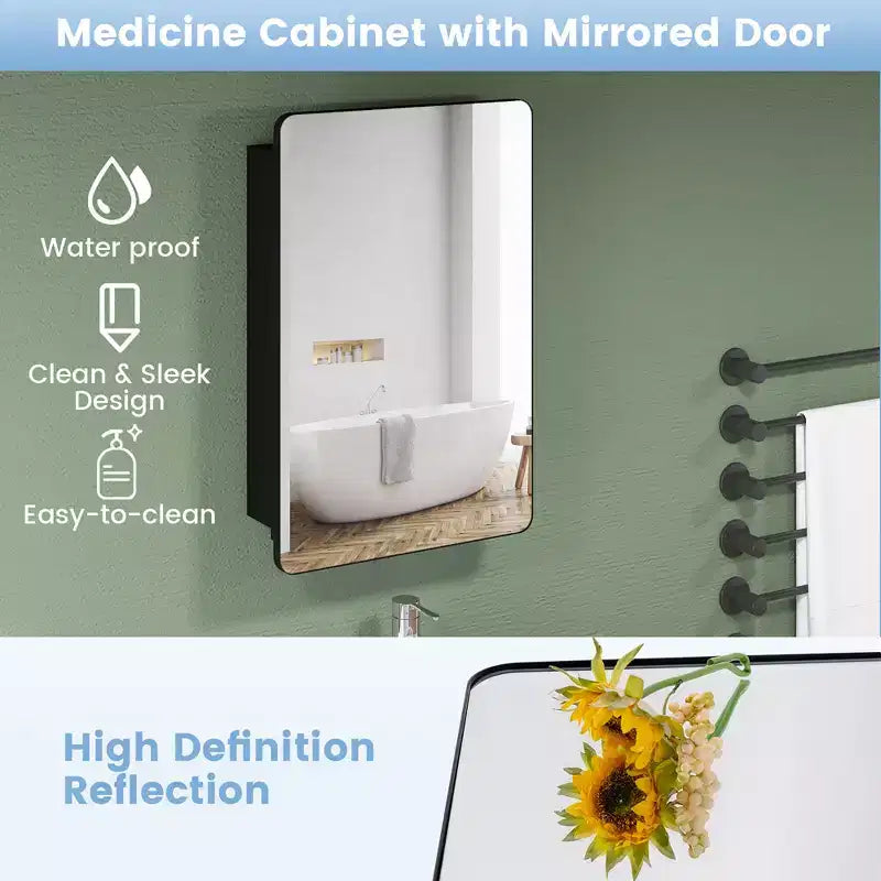 Mobiletto specchio da bagno 50x75 cm con cornice in alluminio e ripiani regolabili