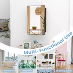 Mobiletto specchio da bagno 50x75 cm con cornice in alluminio e ripiani regolabili