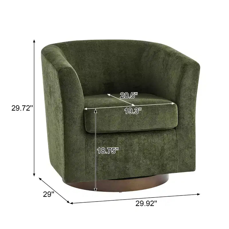 Poltrona girevole a 360° in velluto con base in legno, stile moderno