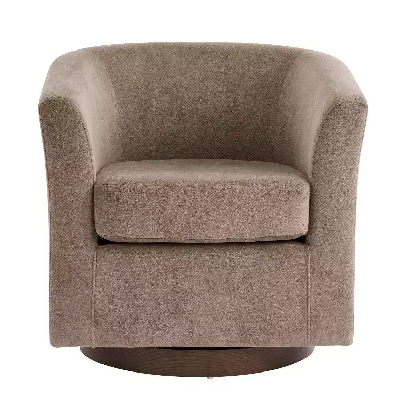 Poltrona girevole a 360° in velluto con base in legno, stile moderno