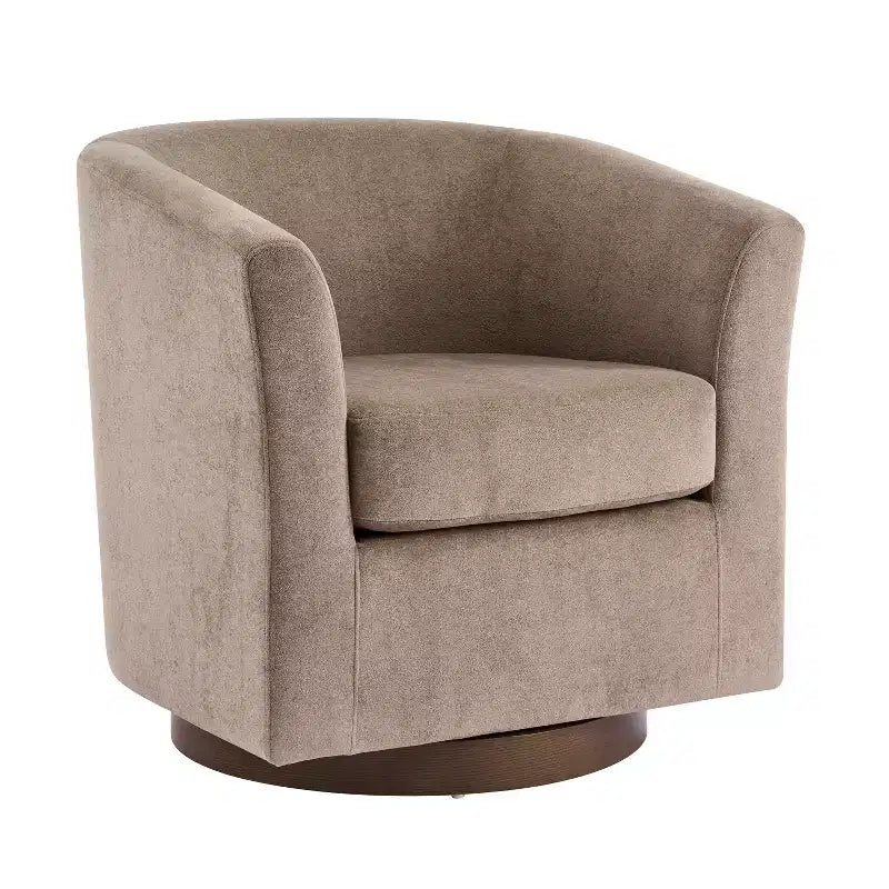 Poltrona girevole a 360° in velluto con base in legno, stile moderno