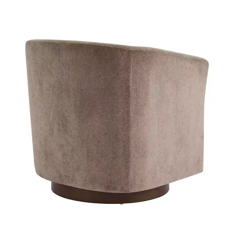Poltrona girevole a 360° in velluto con base in legno, stile moderno