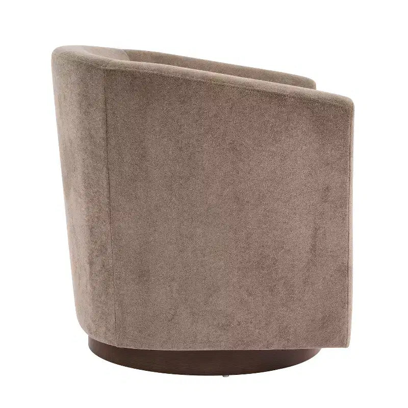 Poltrona girevole a 360° in velluto con base in legno, stile moderno