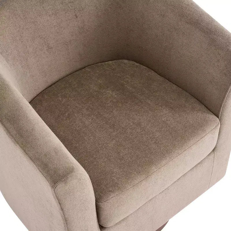 Poltrona girevole a 360° in velluto con base in legno, stile moderno