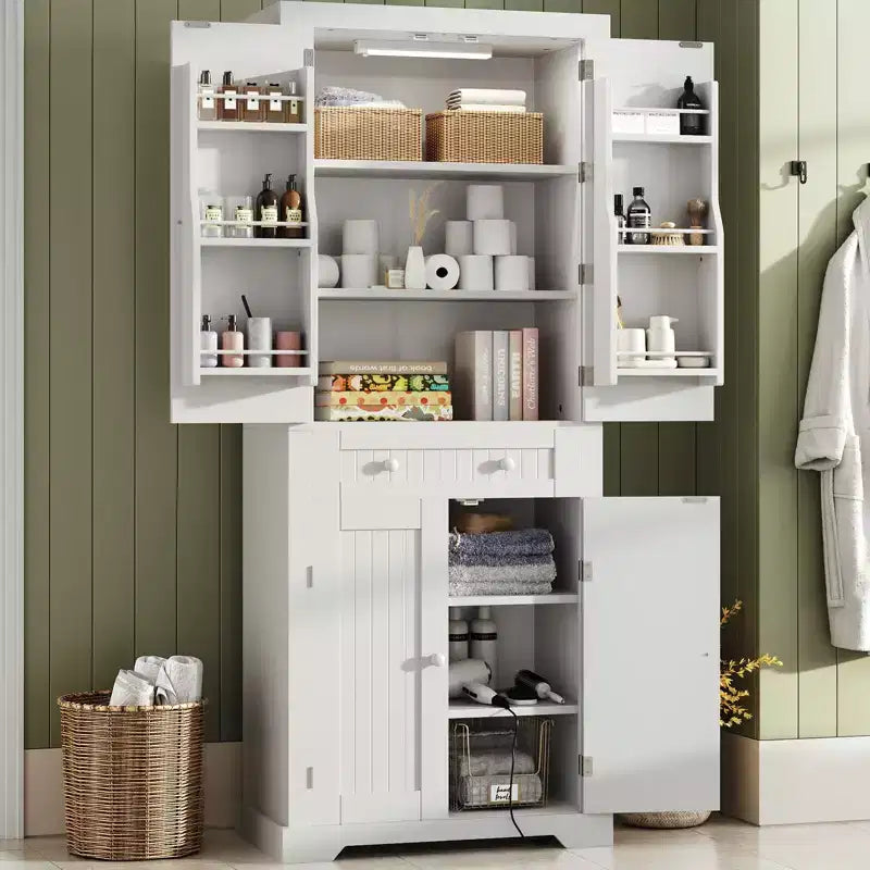 Dispensa alta 183 cm per cucina con ante, ripiani e luce con sensore di movimento