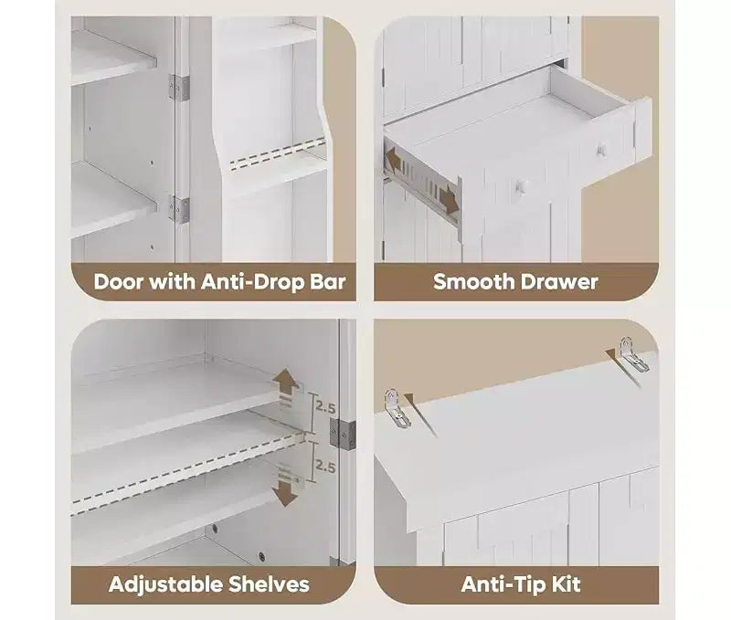 Dispensa alta 183 cm per cucina con ante, ripiani e luce con sensore di movimento