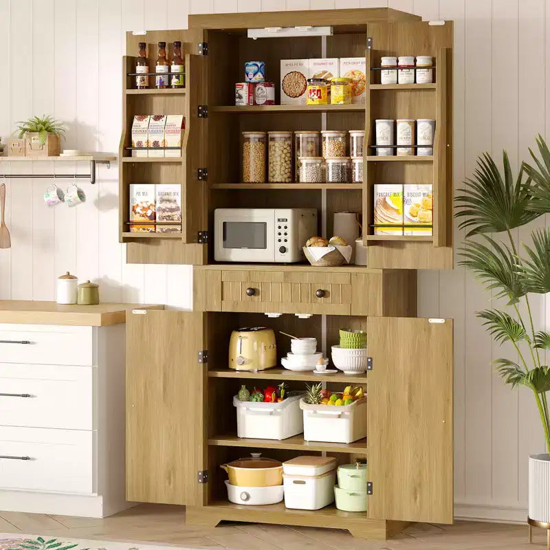 Dispensa alta 183 cm per cucina con ante, ripiani e luce con sensore di movimento