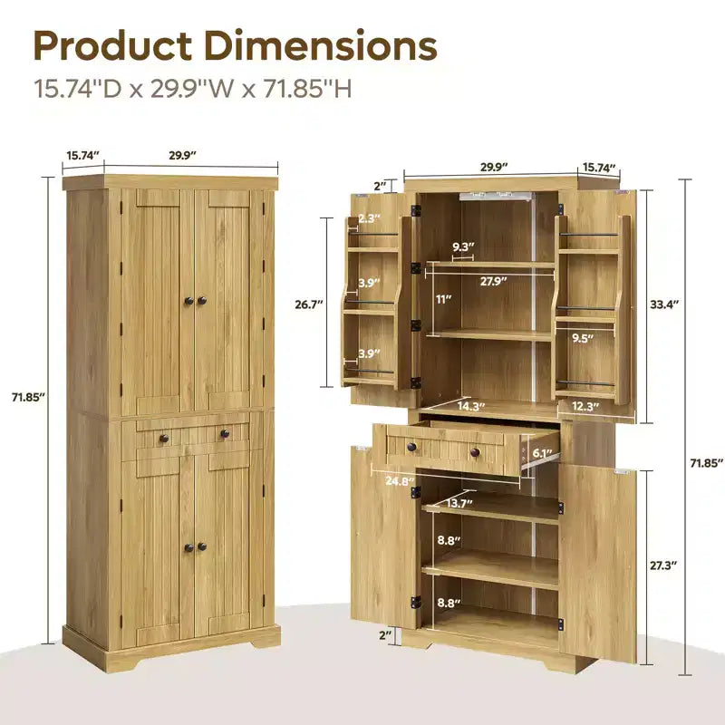 Dispensa alta 183 cm per cucina con ante, ripiani e luce con sensore di movimento