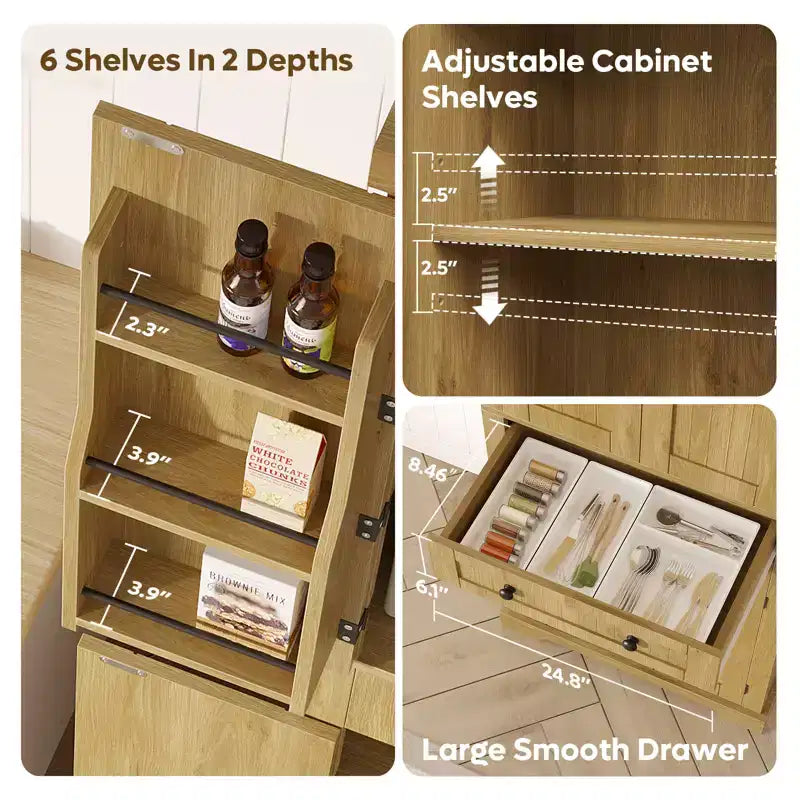 Dispensa alta 183 cm per cucina con ante, ripiani e luce con sensore di movimento