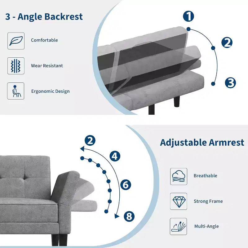89 Futon divano letto, divano letto convertibile con schienale e braccioli regolabili, divano letto moderno a due posti per soggiorno, camera da letto, appartamenti
