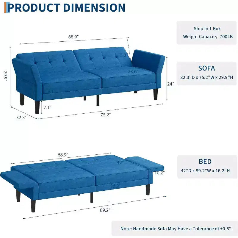 89 Futon divano letto, divano letto convertibile con schienale e braccioli regolabili, divano letto moderno a due posti per soggiorno, camera da letto, appartamenti