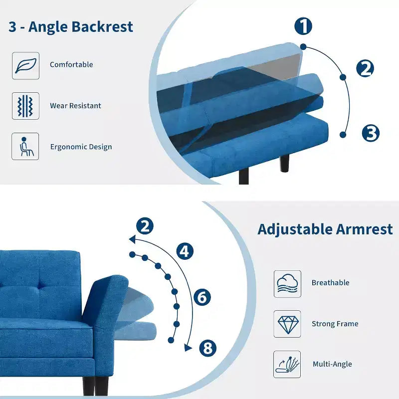 89 Futon divano letto, divano letto convertibile con schienale e braccioli regolabili, divano letto moderno a due posti per soggiorno, camera da letto, appartamenti