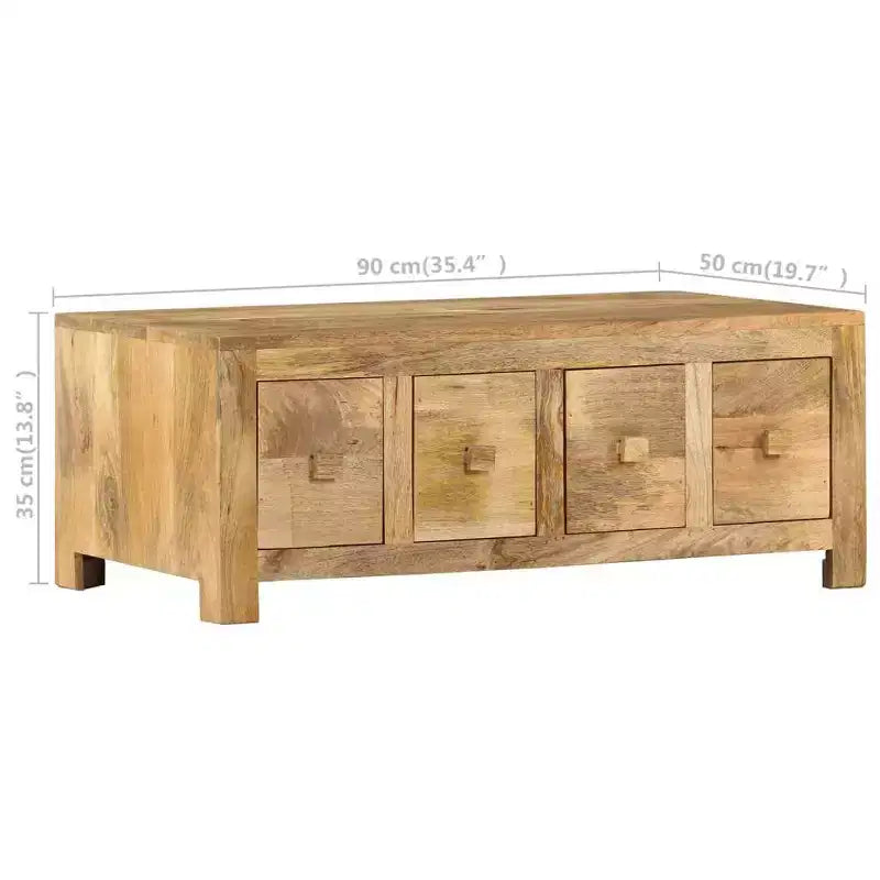 Tavolino da salotto con 4 cassetti, 89,9 x 50 x 35 cm, in legno massello di mango