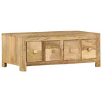 Tavolino da salotto con 4 cassetti, 89,9 x 50 x 35 cm, in legno massello di mango