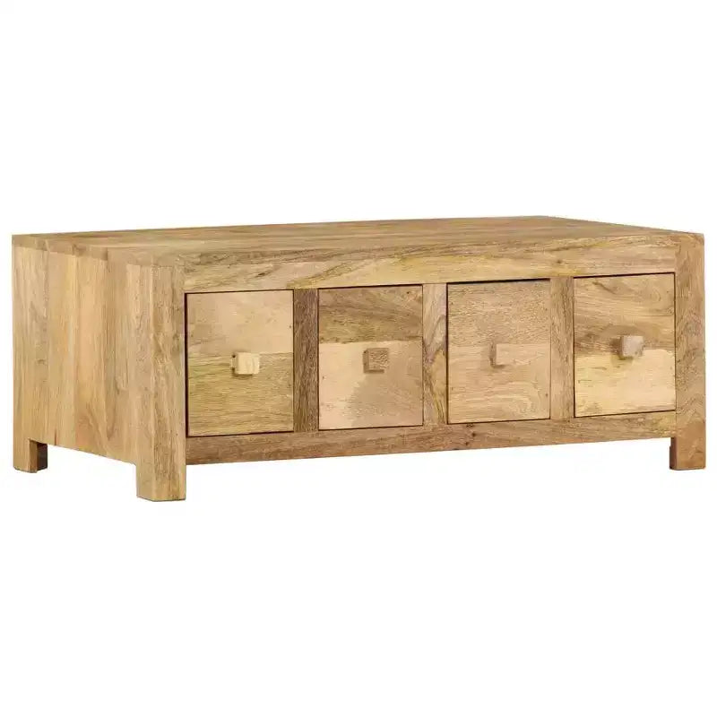 Tavolino da salotto con 4 cassetti, 89,9 x 50 x 35 cm, in legno massello di mango