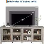 Mobile Porta TV da 65" con 4 Ante in Vetro e Armadietto per Soggiorno