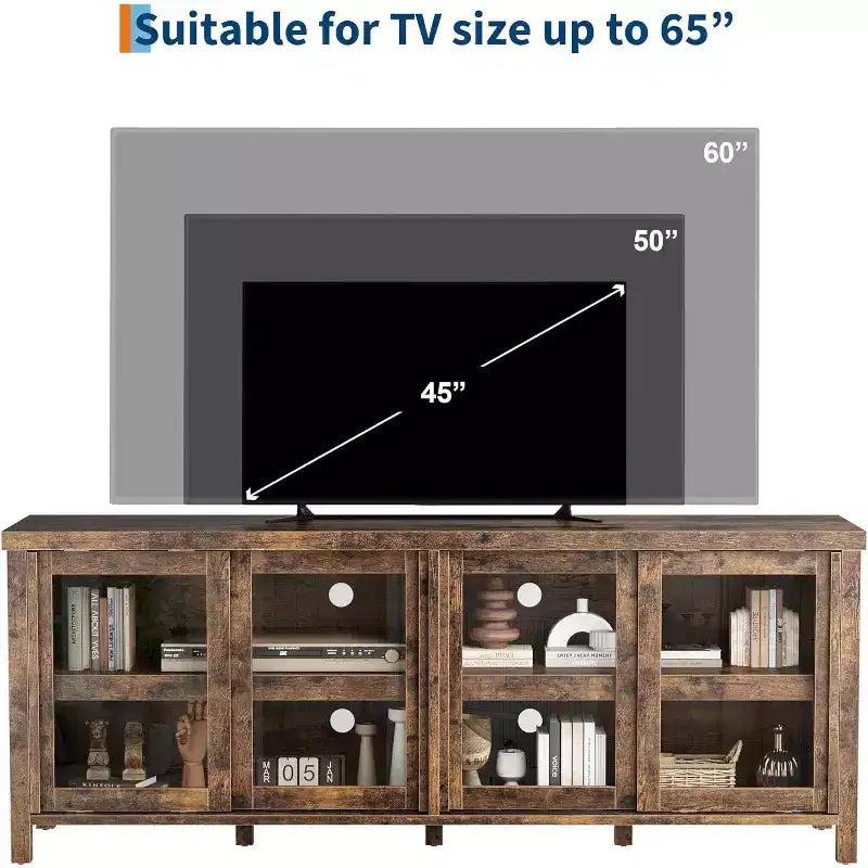 Mobile Porta TV da 65" con 4 Ante in Vetro e Armadietto per Soggiorno