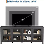 Mobile Porta TV da 65" con 4 Ante in Vetro e Armadietto per Soggiorno