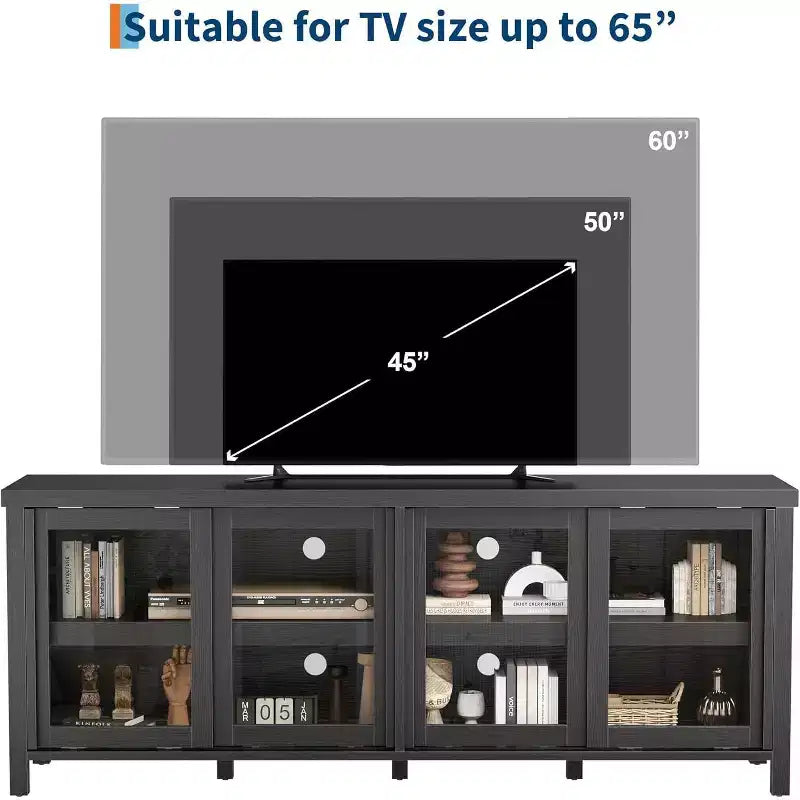 Mobile Porta TV da 65" con 4 Ante in Vetro e Armadietto per Soggiorno