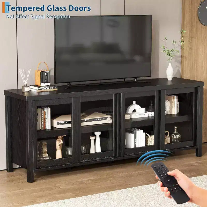 Mobile Porta TV da 65" con 4 Ante in Vetro e Armadietto per Soggiorno