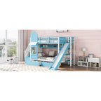 Letto a Castello "Castello" Twin Size con 2 Cassetti, 3 Ripiani e Scivolo, Letto Soppalco da Principessa per Bambini