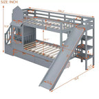 Letto a Castello "Castello" Twin Size con 2 Cassetti, 3 Ripiani e Scivolo, Letto Soppalco da Principessa per Bambini
