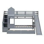 Letto a Castello "Castello" Twin Size con 2 Cassetti, 3 Ripiani e Scivolo, Letto Soppalco da Principessa per Bambini